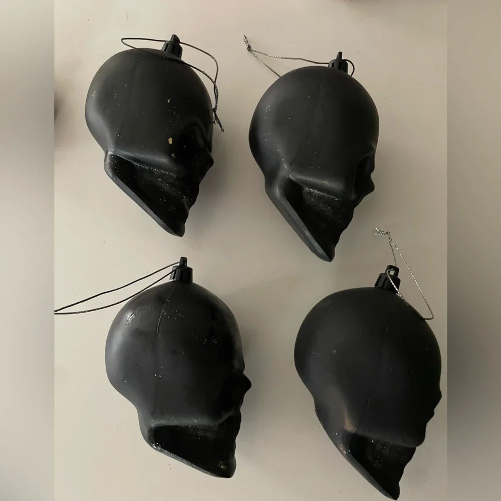 Black skull ornament Christmas Or Halloween Set Of 4